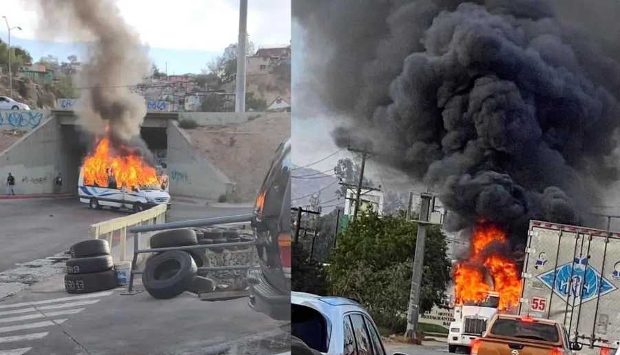 Quema de vehiículos en Tijuana